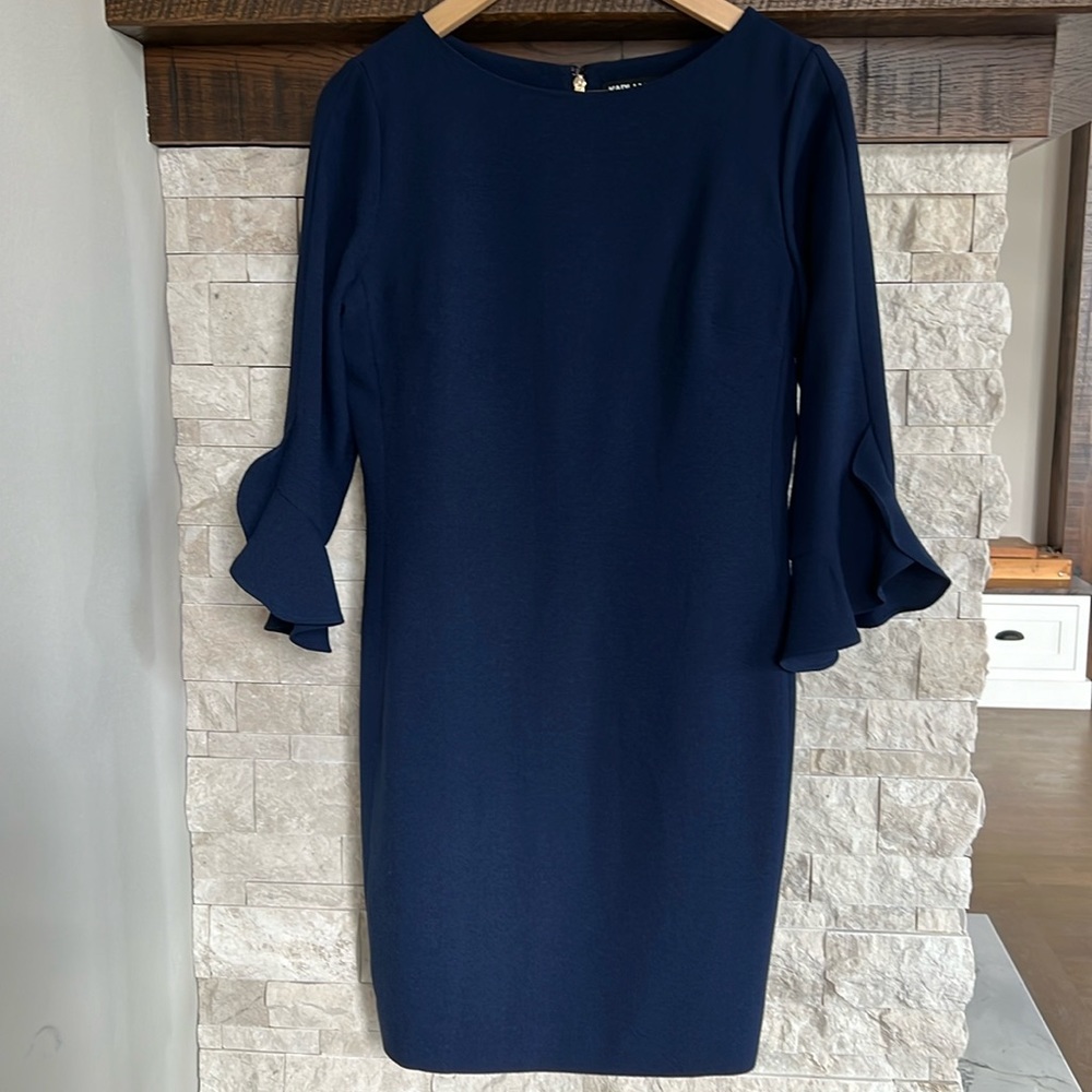 Karl Lagerfeld shift dress with ruffle tiered sleeves. Good condition. Size 4